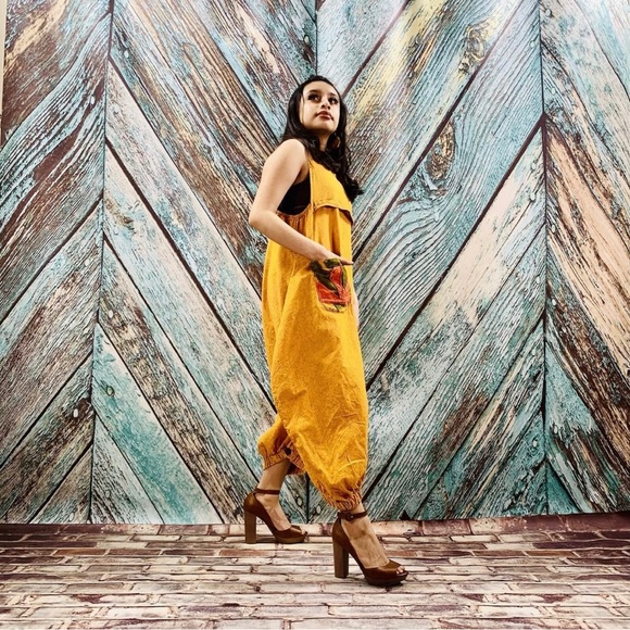 Stonewash patchwork Harem Pants Jumpsuit Romper - Picture 2 of 9